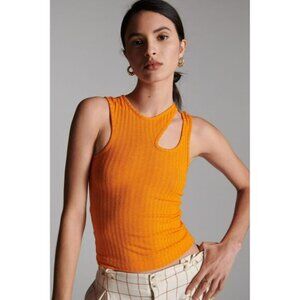 Maeve Ribbed Cut Out Tank Top Mango Orange Sz Small